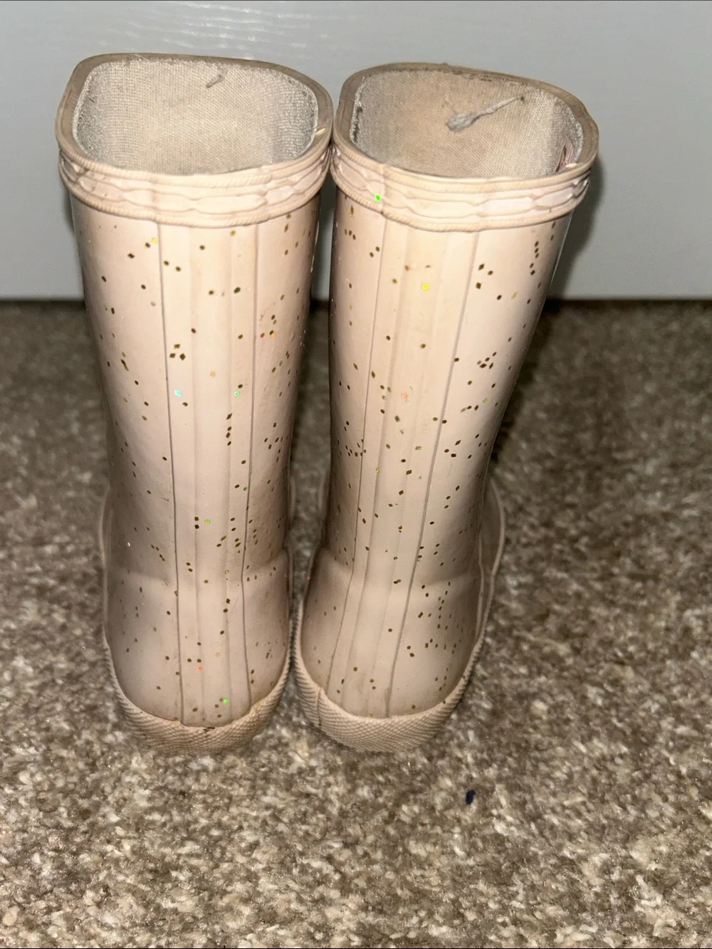 Hunter Kids Beige Pink Glitter Rubber Rain Boots